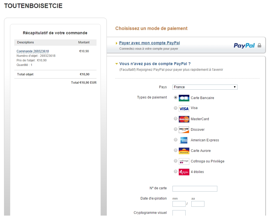 paiement via paypal sans ouverture de compte paypal, toutenboisetcie