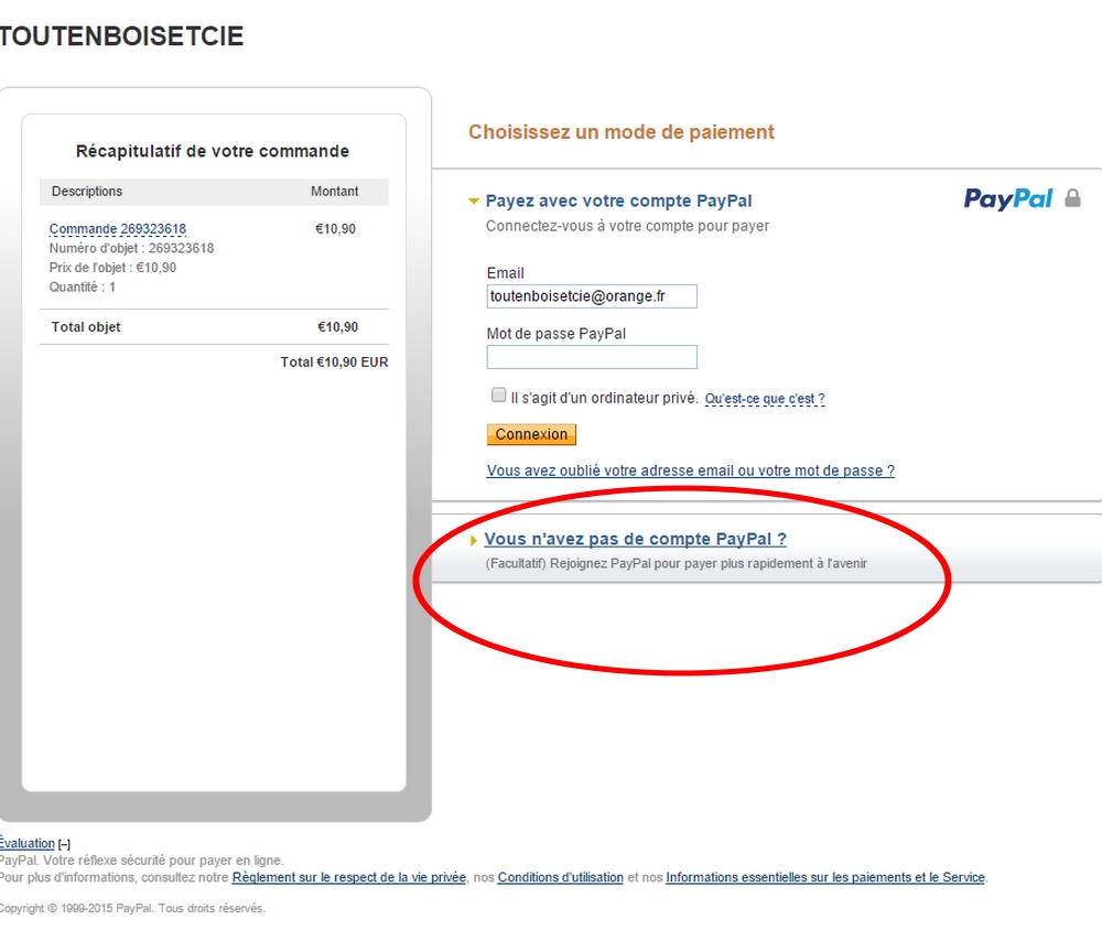 paiement via paypal sans ouverture de compte paypal, toutenboisetcie